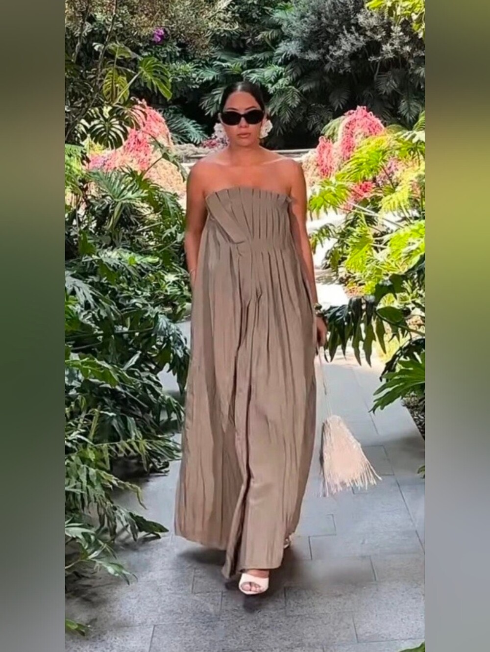 Zara ZW Collection Strapless Pleated Maxi Dress Size Large (Flaw)